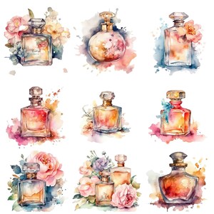 Aquarell Parfums Clipart, PNG Bilder, Sofort Download Scrapbook, Junk Journal, Papier Handwerk Scrapbooking, Transparenter Hintergrund