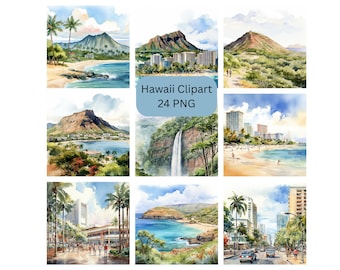 Aquarel Hawaii Clipart, digitale PNG-bestanden op transparante achtergrond, sublimatie, commercieel gebruik