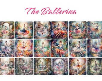 Watercolor Ballerinas Clipart, PNG images, Instant Download Scrapbook, Junk Journal, Paper Crafts Scrapbooking, 12x12, Commercial Use