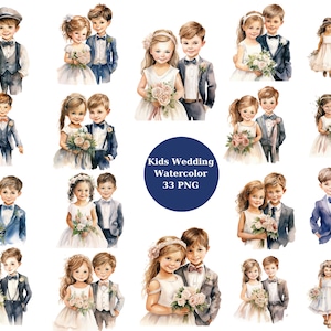 33 Kids Wedding Watercolor Clipart, Wedding Clipart, PNG digital files on transparent background, sublimation, commercial use
