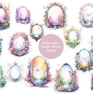 Watercolor Magic Mirror Clipart, PNG digital files on transparent background, sublimation, commercial use