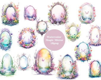Aquarell Magic Spiegel Clipart, PNG digitale Dateien auf transparentem Hintergrund, Sublimation, kommerzielle Nutzung