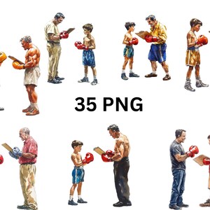 Entrenamiento de boxeo Clipart / 35 entrenadores de boxeo digitales PNG y niños, imágenes PNG individuales sobre fondo transparente, sublimación