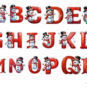 Winter Snowman Alphabet Clipart, Christmas Clipart, PNG individual images on transparent background, sublimation