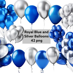 Globos azules y plateados, globos azules, globos plateados, fondo transparente, alta calidad, imágenes prediseñadas, 12x12, uso comercial