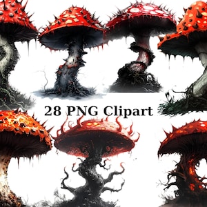 28 Hongos con espinas Clipart, Clipart de Halloween, imágenes PNG individuales sobre fondo transparente, sublimación