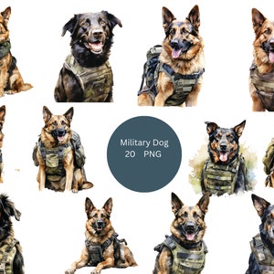 20 Military Dogs Watercolor Clipart, Military Clipart, PNG digital files on transparent background, sublimation, commercial use
