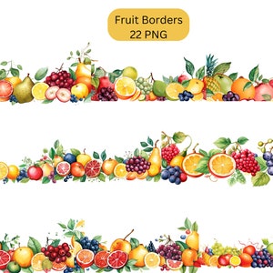 Clipart di bordi di frutta dell'acquerello, file digitali PNG su sfondo trasparente, sublimazione, uso commerciale