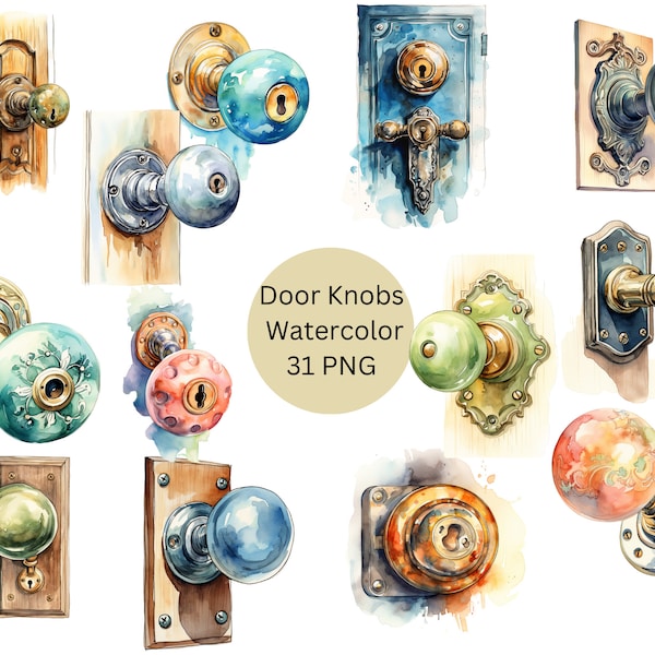 Watercolor Door Knobs Clipart, PNG digital files on transparent background, sublimation, commercial use