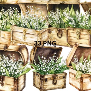33 poitrine avec des cliparts aquarelle de muguet, fichiers numériques PNG sur fond transparent, sublimation, usage commercial