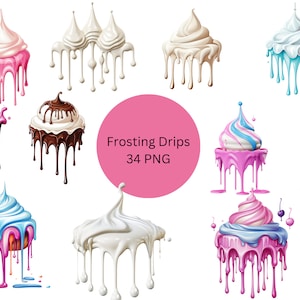 Frosting Drips Clipart, dessert PNG, digital files on transparent background, sublimation, commercial use