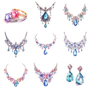 Watercolor Jewelry Clipart, PNG Digital Files on Transparent Background ...