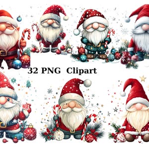 32 Weihnachtszwerge Aquarell Clipart, Weihnachtsclipart, PNG Einzelbilder auf transparentem Hintergrund, Sublimation