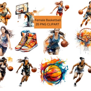 Aquarell weibliche Basketball Clipart, transparenter Hintergrund, scrapbook, hohe Qualität, 12x12, kommerzielle Nutzung