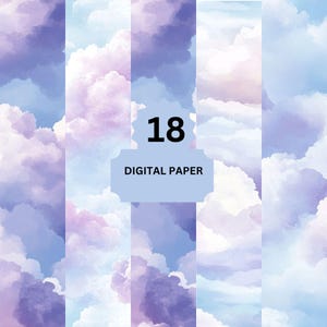 Carta digitale Pastel Cloud – 18 sfondi cielo in viola e blu per scrapbooking e artigianato