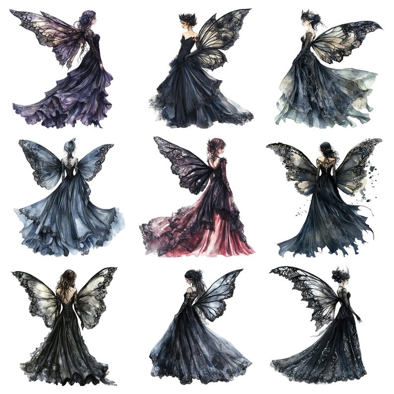 40 Dark Fairies Watercolor Clipart, PNG Digital Files on Transparent ...