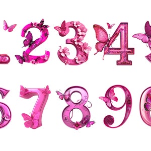 Pink Butterflies numbers, green numbers, instant download for commercial use, High resolution, 12x12