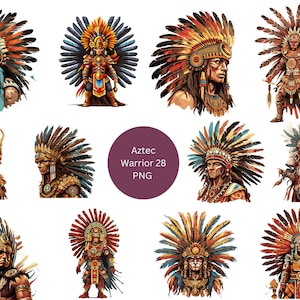 28 aztekische Krieger Clipart, Geschichte Clipart, PNG einzelne Bilder auf transparentem Hintergrund, Sublimation, kommerzielle Nutzung