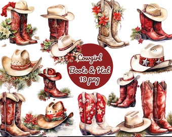 Watercolor Cowgirl boots & hat, Cowgirl  cowgirl hat, Cowgirl  boots png, instant download for commercial use, High resolution