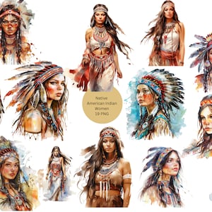 Native American Indian Women Clipart, PNG Einzelbilder auf transparentem Hintergrund, Sublimation, kommerzielle Nutzung