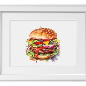 Aquarell Burger Clipart, 27 saftige PNG-Bilder, hohe Qualität, transparenter Hintergrund, 12x12, kommerzielle Nutzung Bild 4