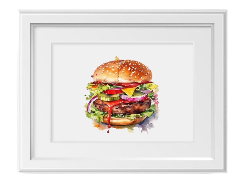 Aquarell Burger Clipart, 27 saftige PNG-Bilder, hohe Qualität, transparenter Hintergrund, 12x12, kommerzielle Nutzung Bild 4