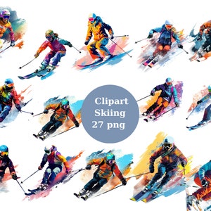 Skiing Clipart, Invierno, Navidad, archivos digitales PNG sobre un fondo transparente, uso comercial