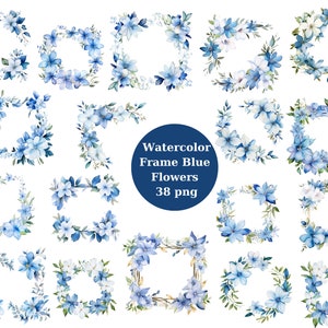 Clipart cadre bleu aquarelle fond transparent, haute qualité, clipart, 12 x 12, usage commercial
