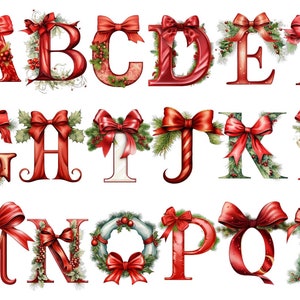 Clipart Alfabeto di Natale, lettere di Natale, sfondo trasparente, alta qualità, clipart, 12x12, uso commerciale