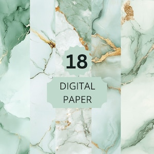 May include: 18 digital papers featuring a green and gold marble pattern.