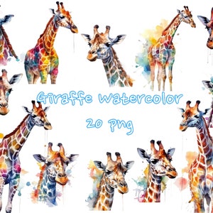Giraffe Watercolor, 20 png images, Clipart, Junk Journal, Paper Crafts Scrapbooking, Transparent background, Commercial Use