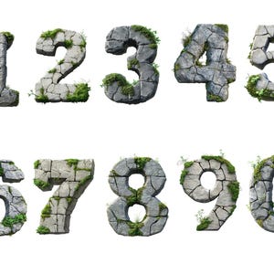 Stone Numbers with Moss clipart instant download for commercial use, High resolution, 12x12, commercial use