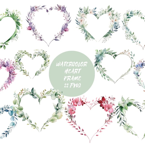 Watercolor heart frame, wedding , wedding frame, transparent background, high quality, clipart, 12x12, commercial use