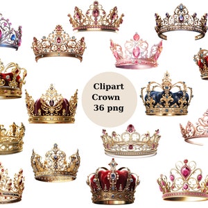 Kroon clipart, prinsessenkroon, koningskroon, transparante achtergrond, hoge kwaliteit, PNG-afbeeldingen, 12x12, commercieel gebruik