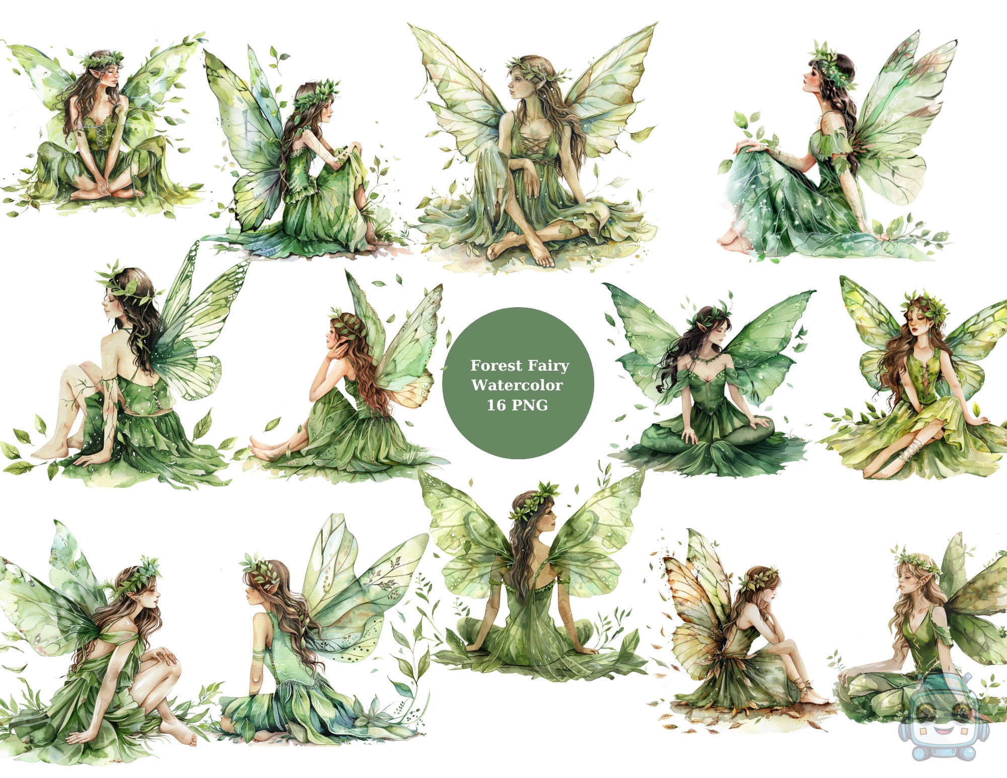 Watercolor Forest Fairy Clipart, Green Fairies, PNG Individual Images ...