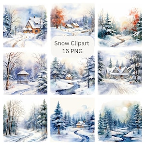 Watercolor Snow Clipart, PNG digital files, sublimation, commercial use