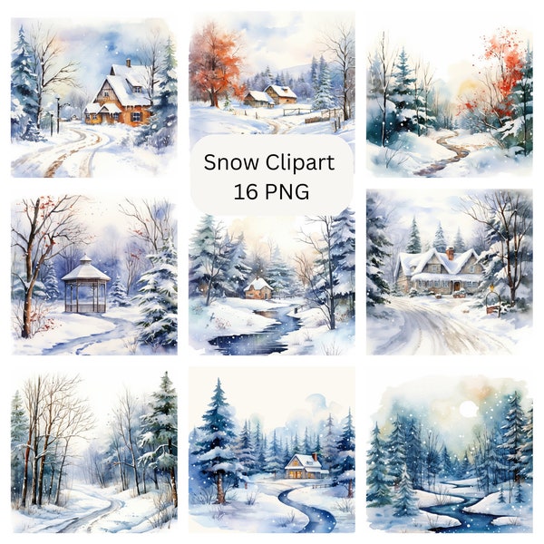 Watercolor Snow Clipart, PNG digital files, sublimation, commercial use