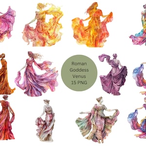 15 Roman Goddess Venus Watercolor Clipart, Rome Clipart, PNG individual images on transparent background, sublimation