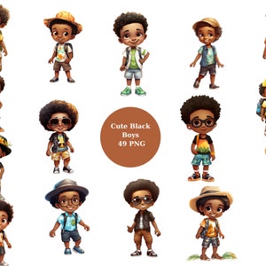 49 süße kleine schwarze Jungs Clipart, Sommerstimmung, PNG-Einzelbilder auf transparentem Hintergrund, Sublimation, kommerzielle Nutzung