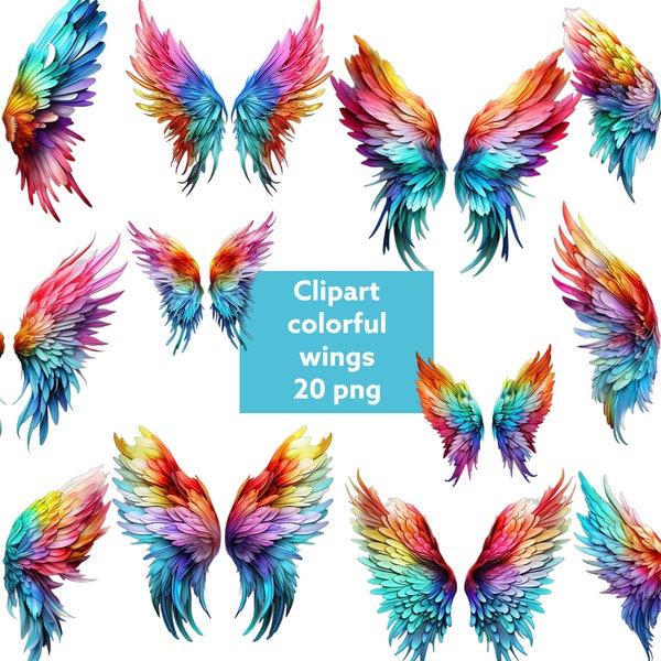 Clipart colorful wings,  transparent background, high quality, clipart, 12x12, commercial use