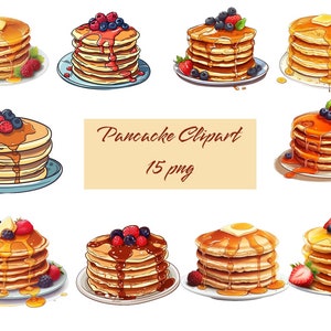 Pannenkoeken Clip Art, digitale PNG-bestanden beschikbaar voor onmiddellijke download, plakboek, uitnodigingen, commercieel gebruik