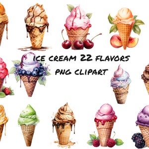 Gelato dell'acquerello in Clipart cono, file digitali PNG su uno sfondo trasparente, scrapbook, inviti, uso commerciale