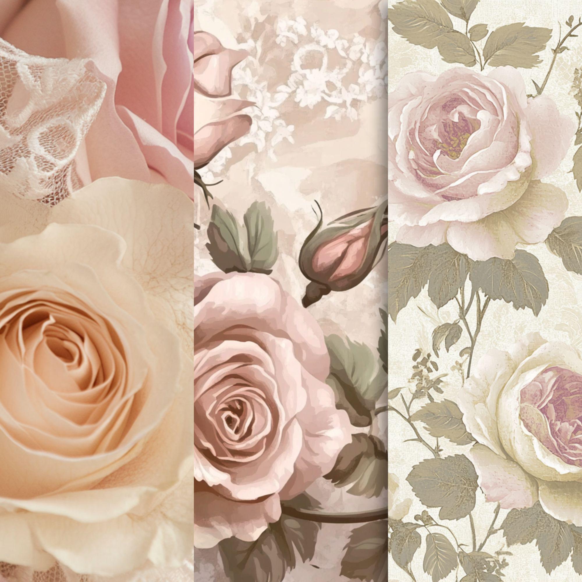 Vintage Rose Digital Paper - Romantic Pink Cream Floral Backgrounds ...