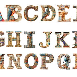 Aquarell Ägyptisches Alphabet Clipart, PNG Einzelbilder auf transparentem Hintergrund, Sublimation, kommerzielle Nutzung