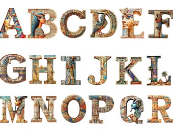Watercolor Egyptian Alphabet Clipart, PNG individual images on transparent background, sublimation, commercial use