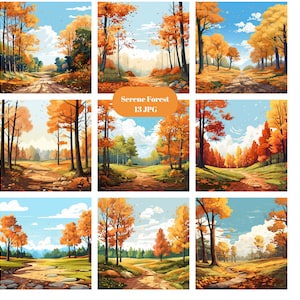 13 serene bossen clipart, natuur clipart, individuele jpg-afbeeldingen, 3600 x 3600, sublimatie, commercieel gebruik