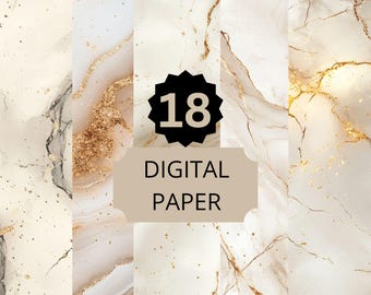 Papel digital de mármore branco, fundo luxuoso com veios dourados, papel elegante para scrapbook, pacote de textura de mármore para impressão para artesanato
