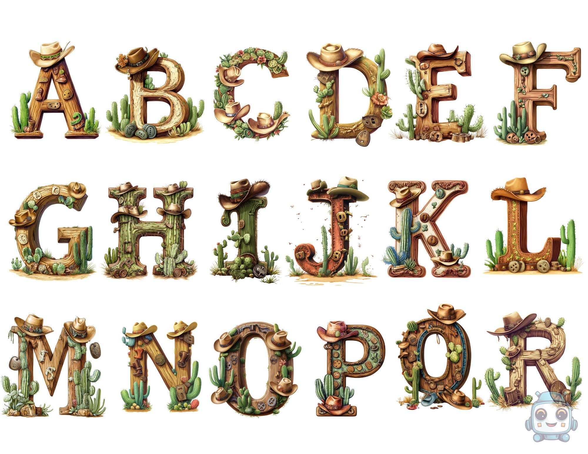 Cowboy Letter R Western Cowboy Alphabet Clipart - Rustic Cactus and Hat Letters PNG ...