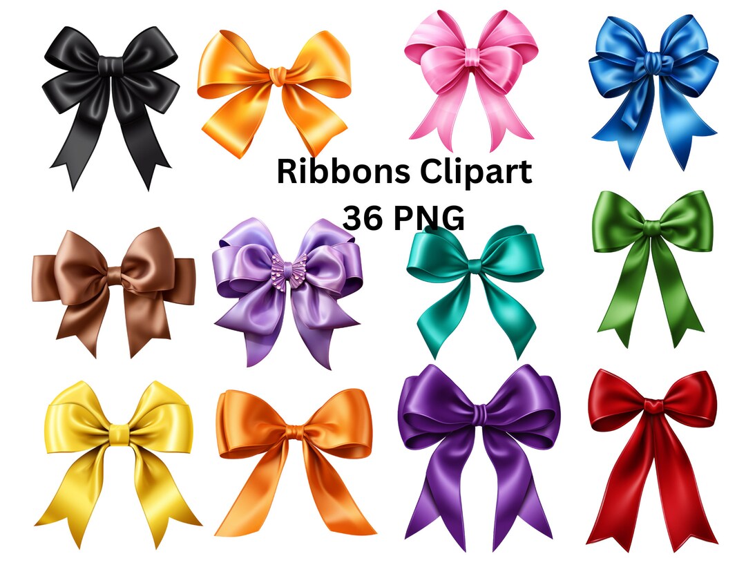 Ribbons Clipart, PNG Digital Files on a Transparent Background, Instant ...