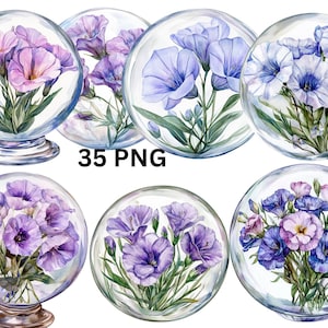 35 Lisianthus in Crystal Ball Watercolor Clipart, Floral Clipart, PNG digital files on transparent background, sublimation, commercial use